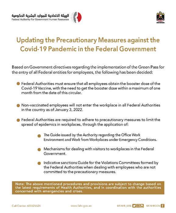 Updating the precautionary measures against COVID-19 pandemic in the Federal Government
