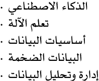 • الذكاء الاصطناعي • تعلم الآلة • أساسيات البيانات • البيانات الضخمة • إدارة وتحليل البيانات