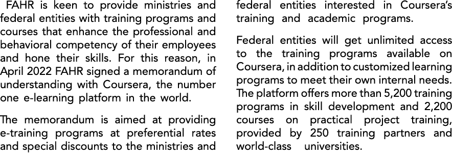  FAHR is keen to provide ministries and federal entities with training programs and courses that enhance the professi...