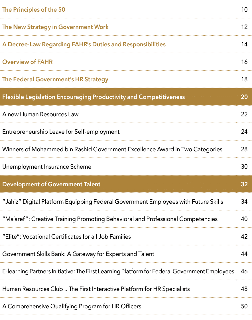 The Principles of the 50,10,The New Strategy in Government Work,12,A Decree Law Regarding FAHR’s Duties and Responsib...